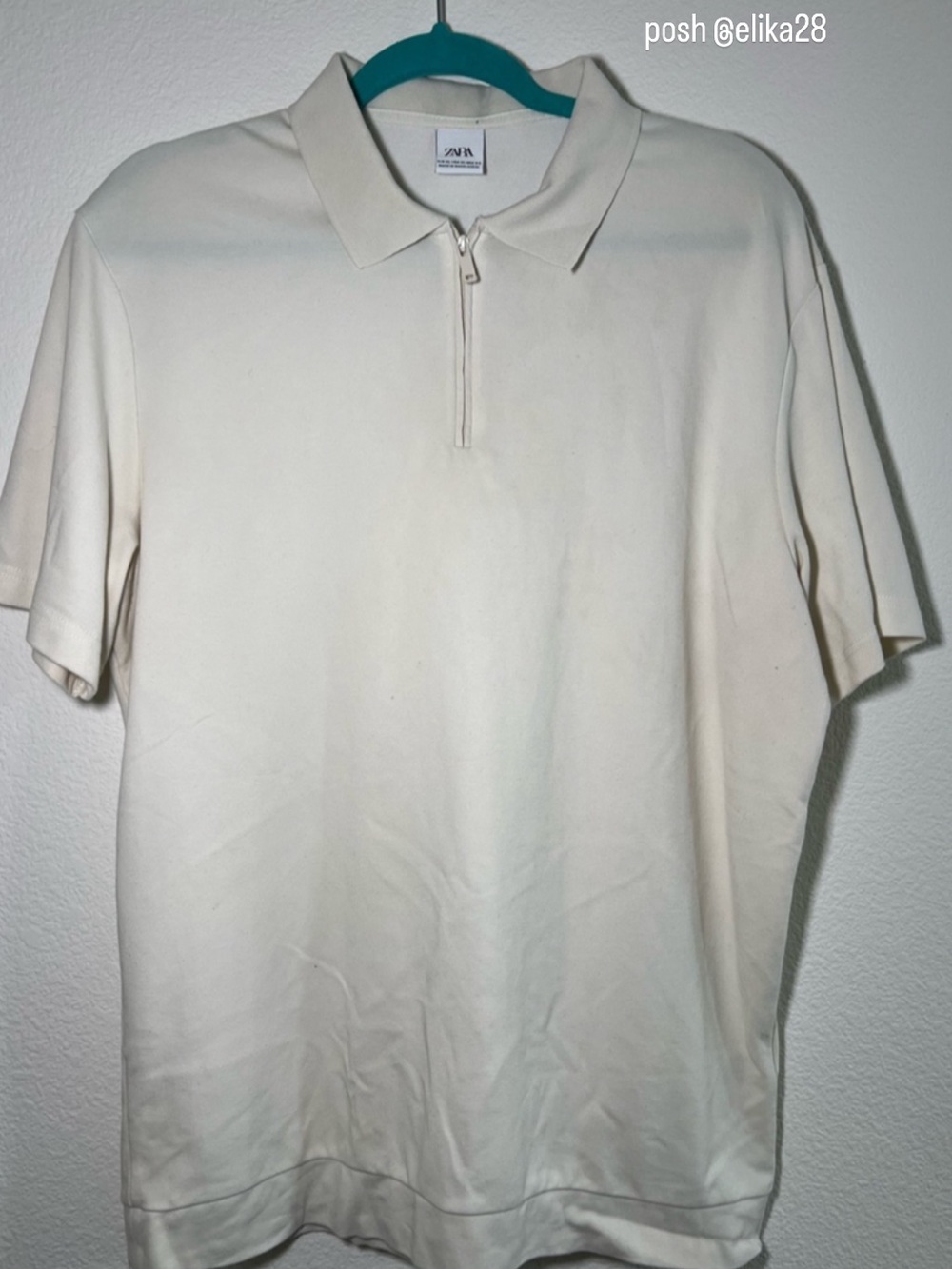 Zara Cream Short-Sleeve Half-Zip Polo Shirt